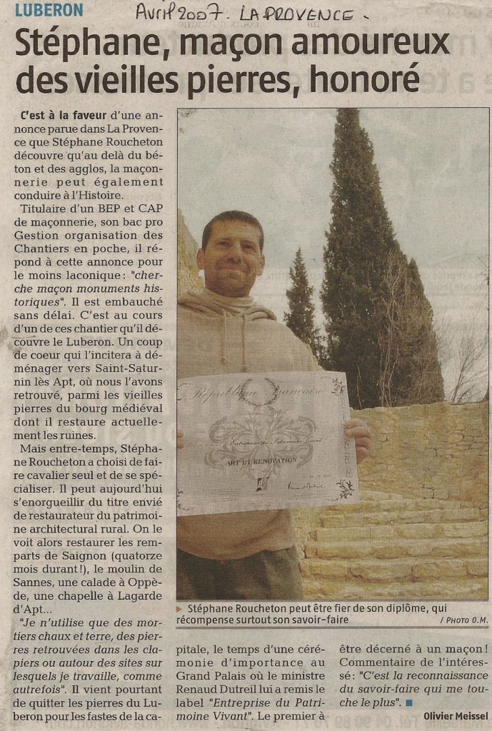 Article paru dans le journal la Provence le 12 Avril 2007